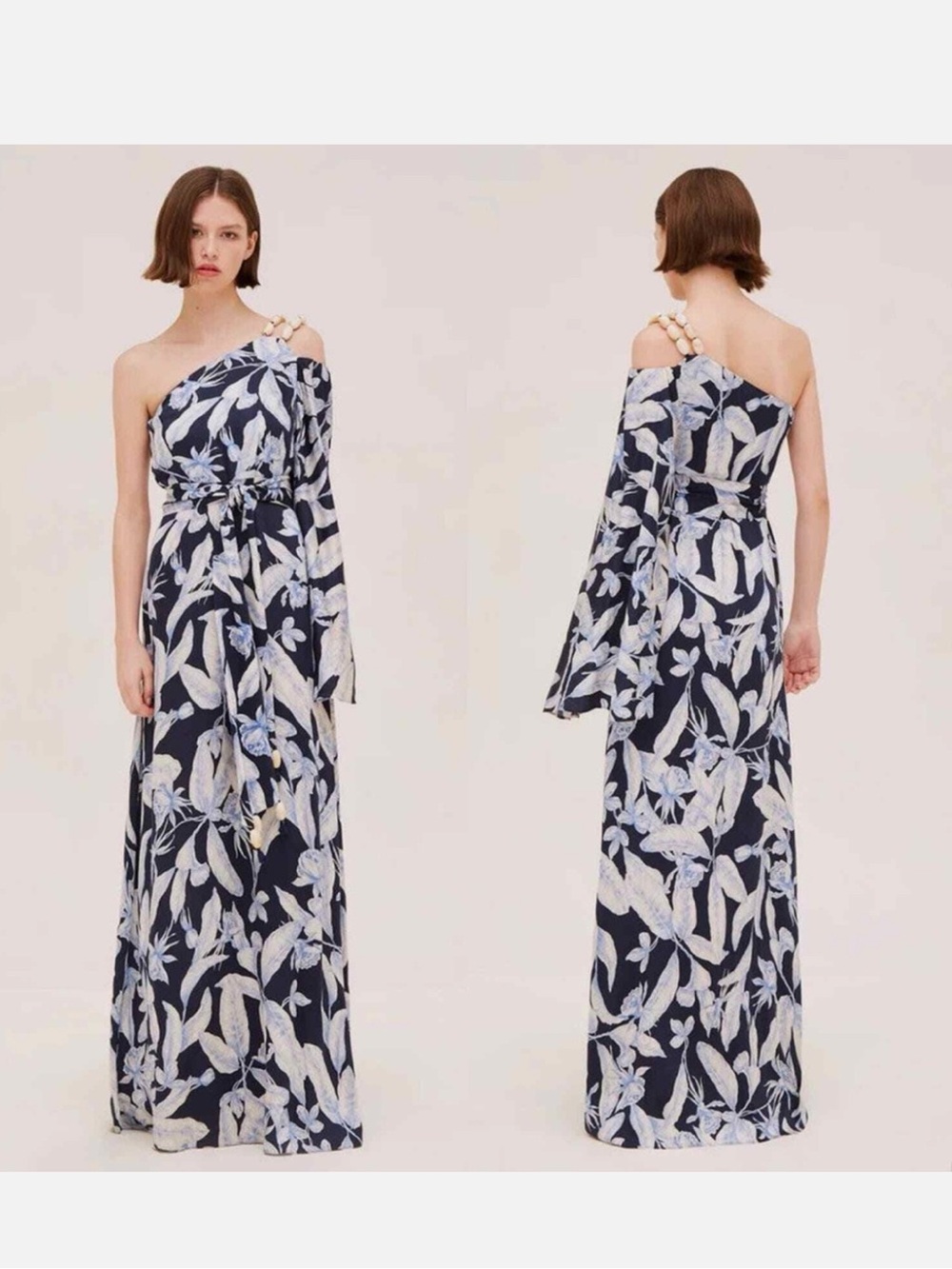 Alexis One-Shoulder Navy Floral Maxi Dress with Tie Waist